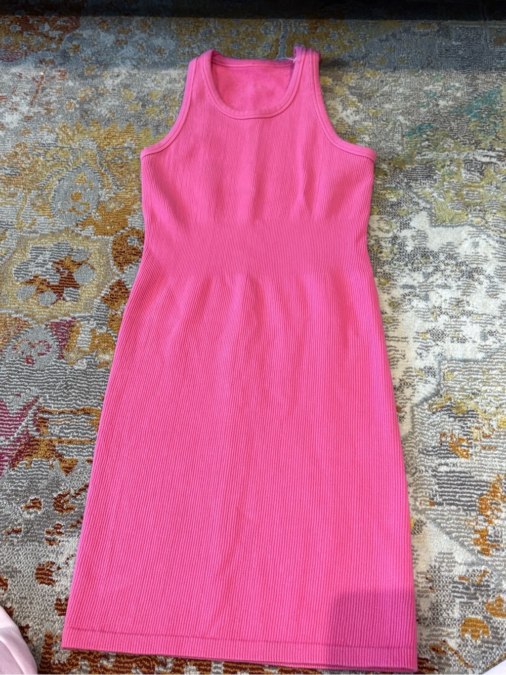 Alo Yoga Seamless Ribbed Warm Nights Dress in Paradise Pink.